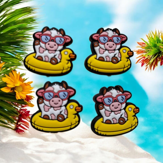 Cow on Yellow Duck Floatie Silicone Focal Bead