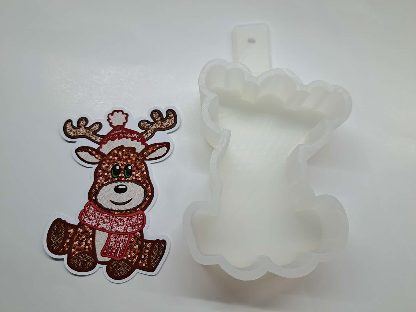 Embroidered Sequins Reindeer Hat & Scarf Cardstock Silicone Mold, Aroma Bead Molds, Car Freshies, Premium Cardstock Images