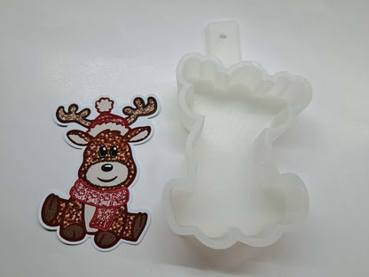 Embroidered Sequins Reindeer Hat & Scarf Cardstock Silicone Mold, Aroma Bead Molds, Car Freshies, Premium Cardstock Images