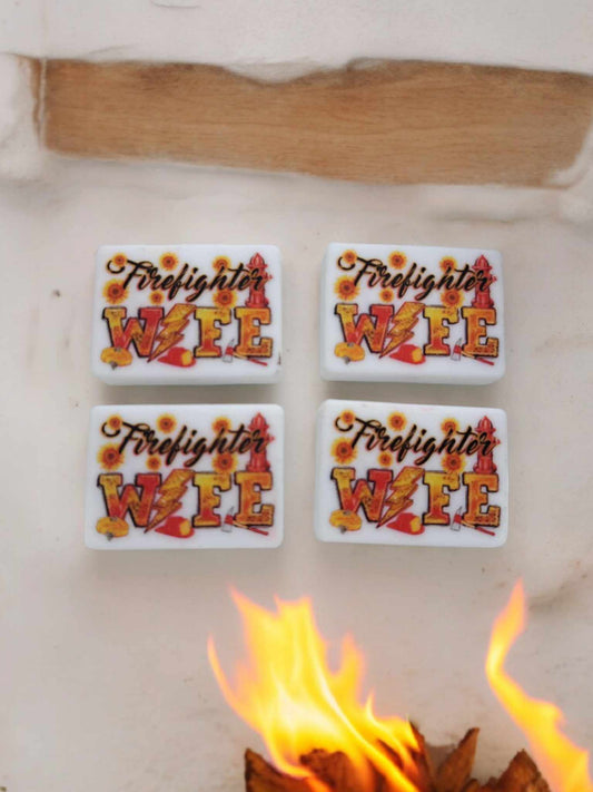 Firefighter Wife: Rectangle White Silicone Focal Bead - 1305