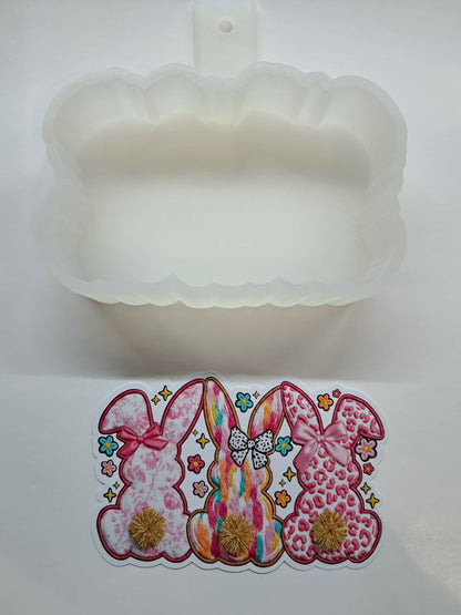 Embroidered Easter Bunny Trio Cardstock Silicone Mold, Aroma Bead Molds, Premium Cardstock Images