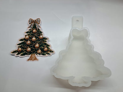 Gold Trim & Leopard Print Christmas Tree Cardstock Silicone Mold, Aroma Bead Molds, Car Freshies, Premium Cardstock Images
