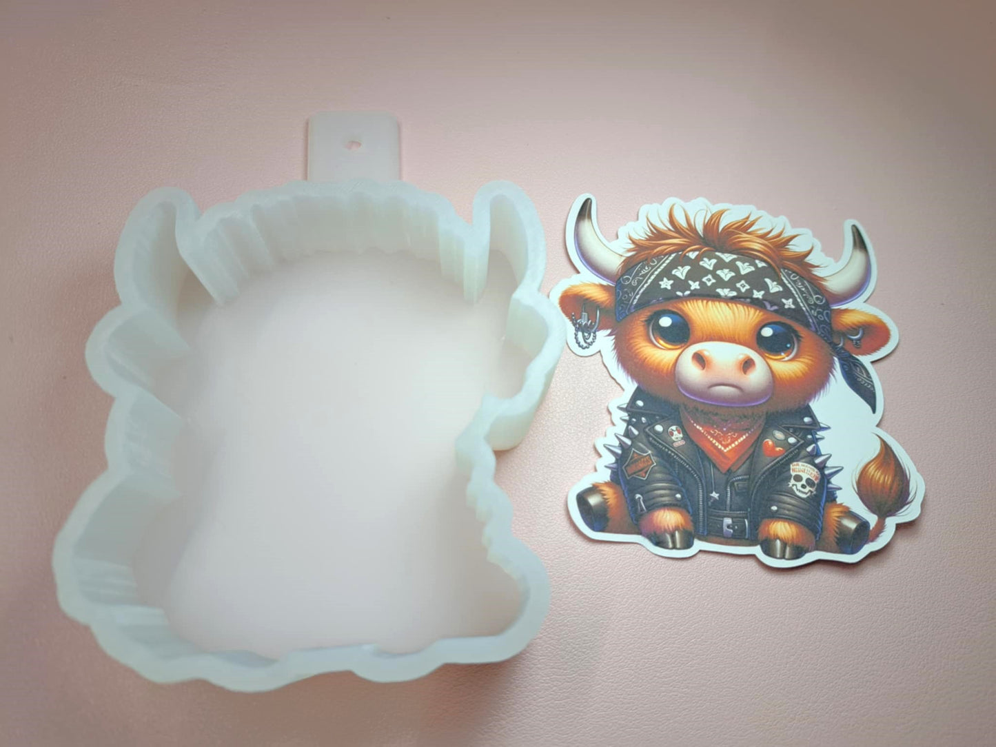 Biker Highland Cow Cardstock Silicone Mold, Aroma Bead Molds, Premium Cardstock Images