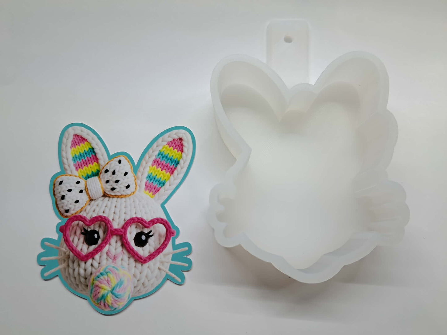 Faux Crochet Bunny Heart Glasses Cardstock Silicone Mold, Aroma Bead Molds, Premium Cardstock Images