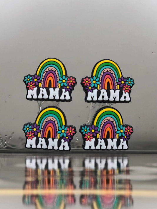 Mama with Bright Rainbow and Flowers Silicone Focal Bead - 0855