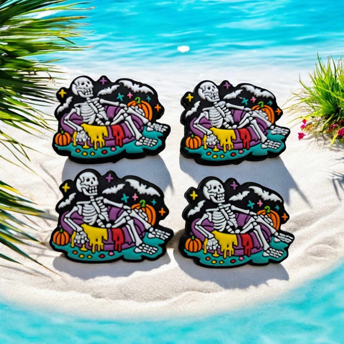 Skellie on Floatie with Pumpkins & Bats Silicone Focal Bead