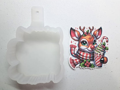 Rudolph With Christmas Drink Cardstock Silicone Mold, Aroma Bead Molds, Premium Cardstock Images