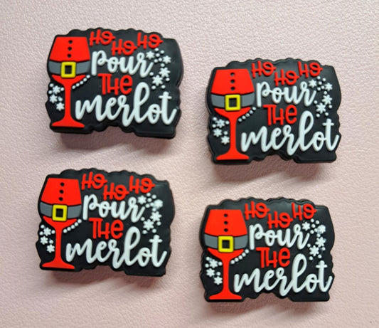 Ho Ho Ho Pour The Merlot - Santa Wine Glass (Christmas) Silicone Focal Bead