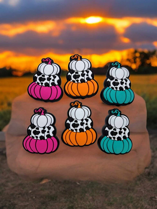 Stacked Pumpkins: Cow Print Silicone Focal Bead - 0359