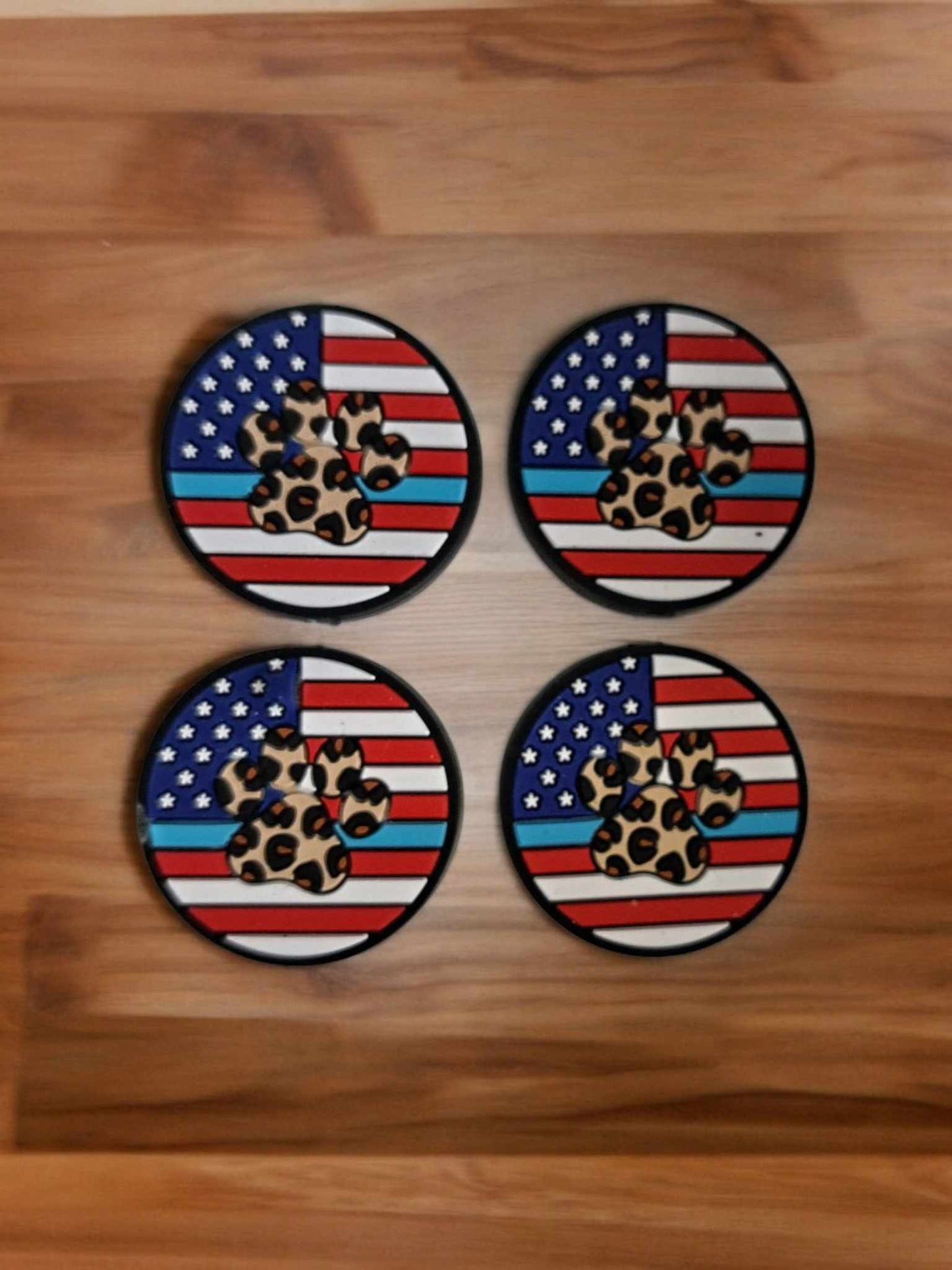 Paw Print Leopard Print Round with American Flag Silicone Focal Bead - 0905