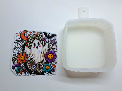 Coquette Bow Ghost Checkered Drip Cardstock Silicone Mold, Aroma Bead Molds, Premium Cardstock Images
