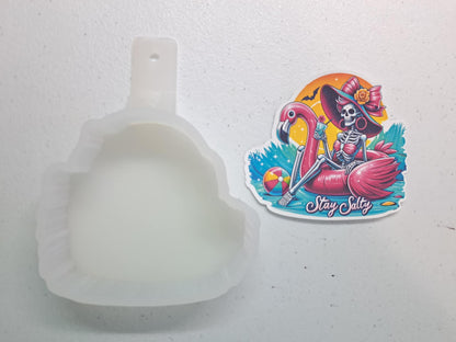 Stay Salty Skellie Flamingo Floatie Cardstock Silicone Mold, Aroma Bead Molds, Premium Cardstock Images