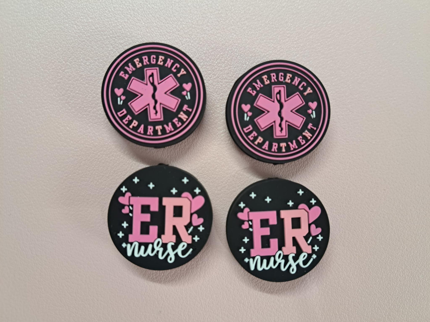 Emergency Department/ER Nurse in Pink Round on Black Silicone Focal Bead
