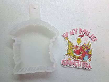 In my Boujee Grinch Era: Christmas with Tree & Santa Suit and Bag of Toys Cardstock Silicone Mold, Aroma Bead Molds, Car Freshie