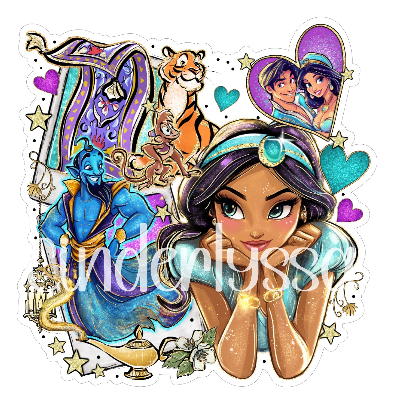 Aladdin Collage: Jasmine, Sultan of Agrabah, Rajah, Jafar Cardstock Silicone Mold, Aroma Bead Molds, Premium Cardstock Images