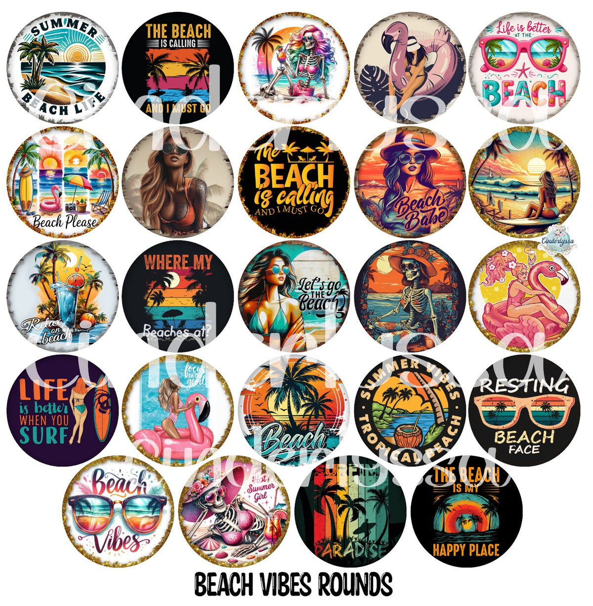 3.5 inch Round Beach Vibes Vol. 3 for Cardstock Silicone Mold, NO MOLD INCLUDED for Aroma Bead Molds, Premium Cardstock Images