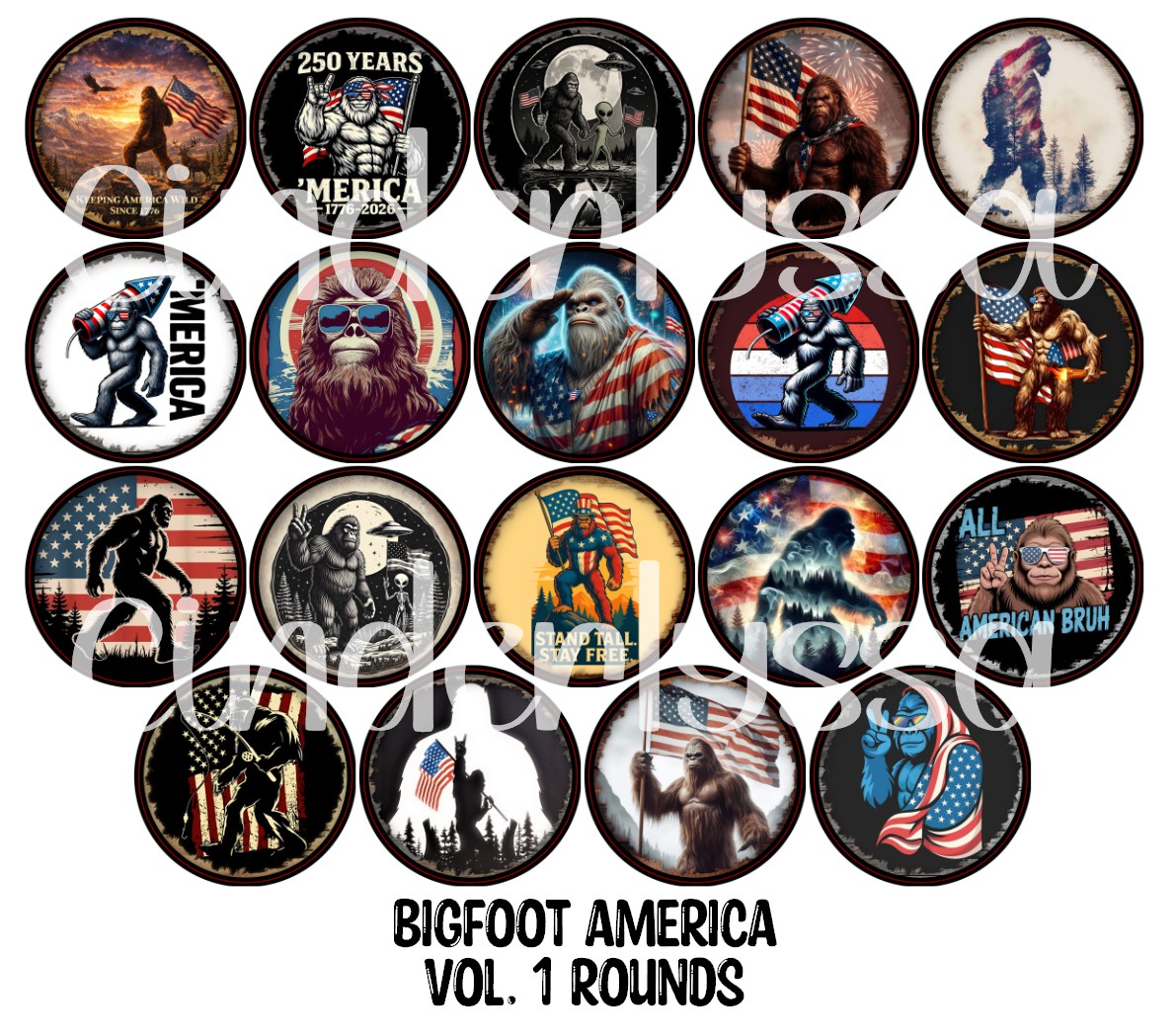 Bigfoot America Vol. 1 Rounds Cardstock Only for freshies - NO MOLD for Aroma Bead Molds, Premium Cardstock Images