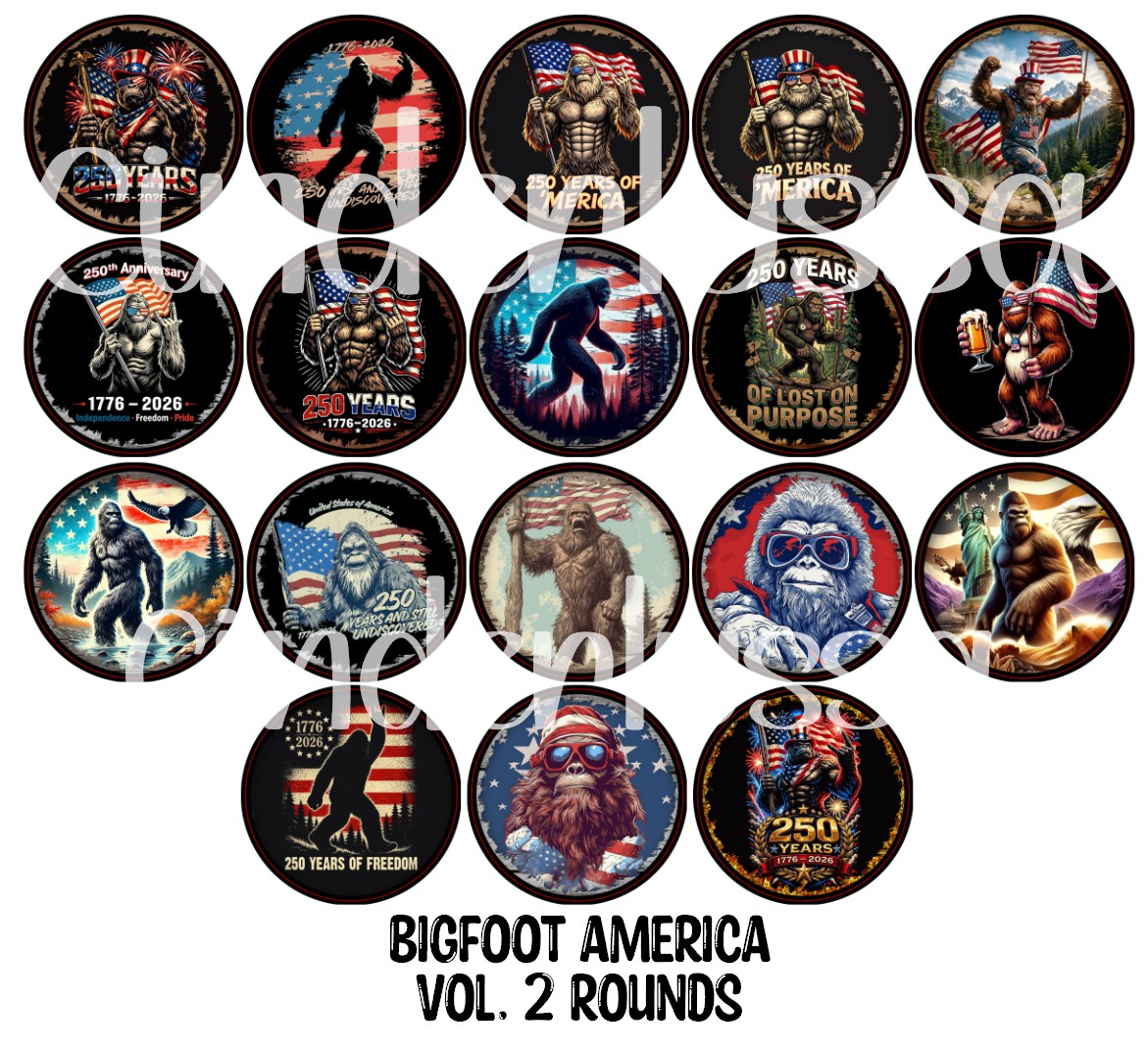 Bigfoot America Vol. 2 Rounds Cardstock Only for freshies - NO MOLD for Aroma Bead Molds, Premium Cardstock Images