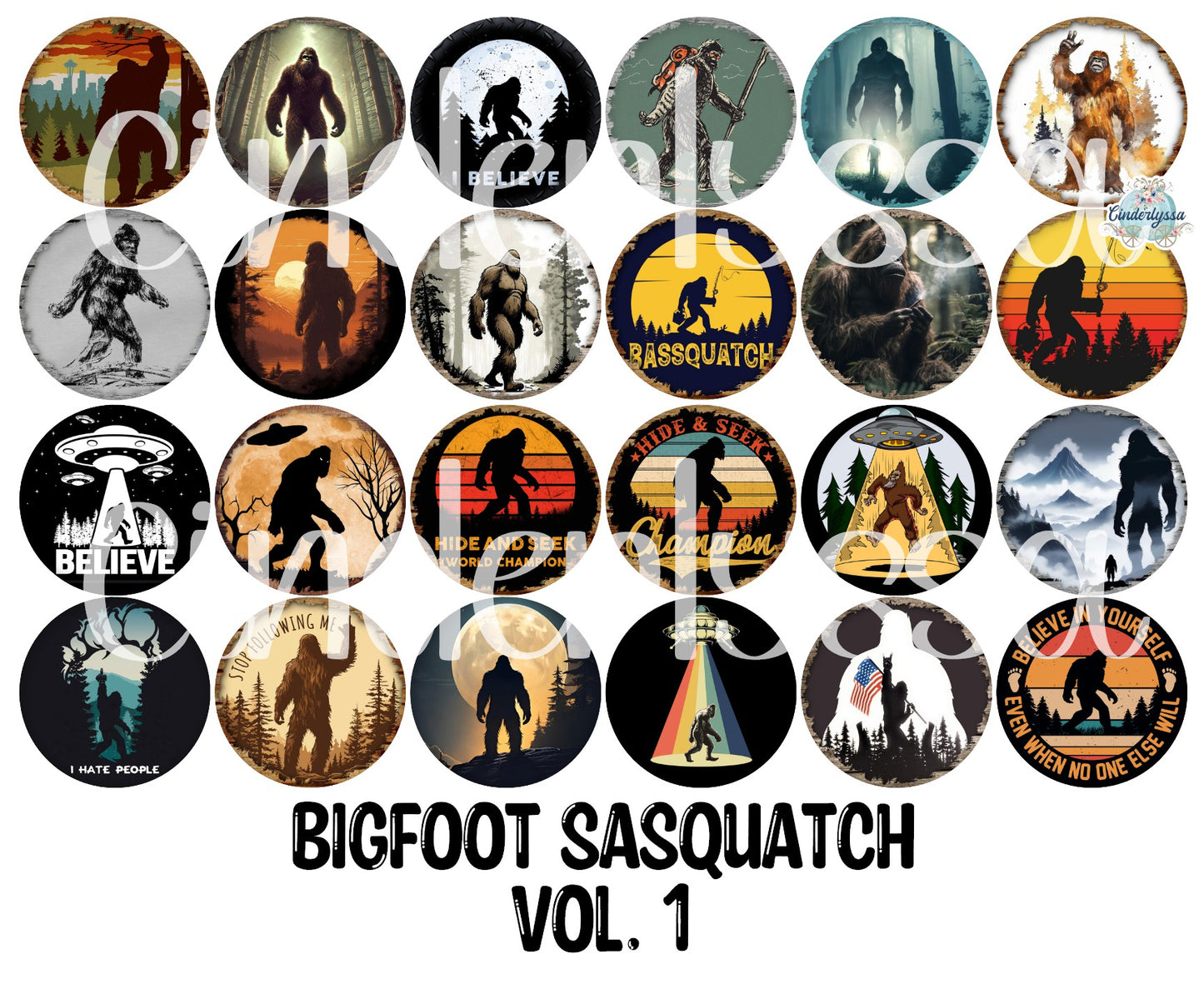 2 inch Round Bigfoot Sasquatch Vol. 1 Cardstock Only for freshies Cardstock Silicone Mold, Premium Cardstock Images - NO MOLD