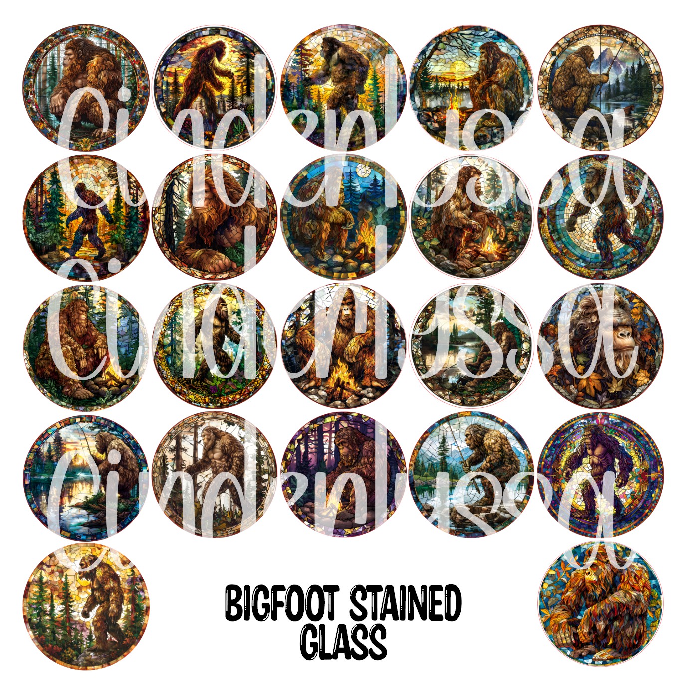 3.75 inch Round: Bigfoot Stained Glass for Cardstock Silicone Mold, for Aroma Bead Molds, Premium Cardstock Images