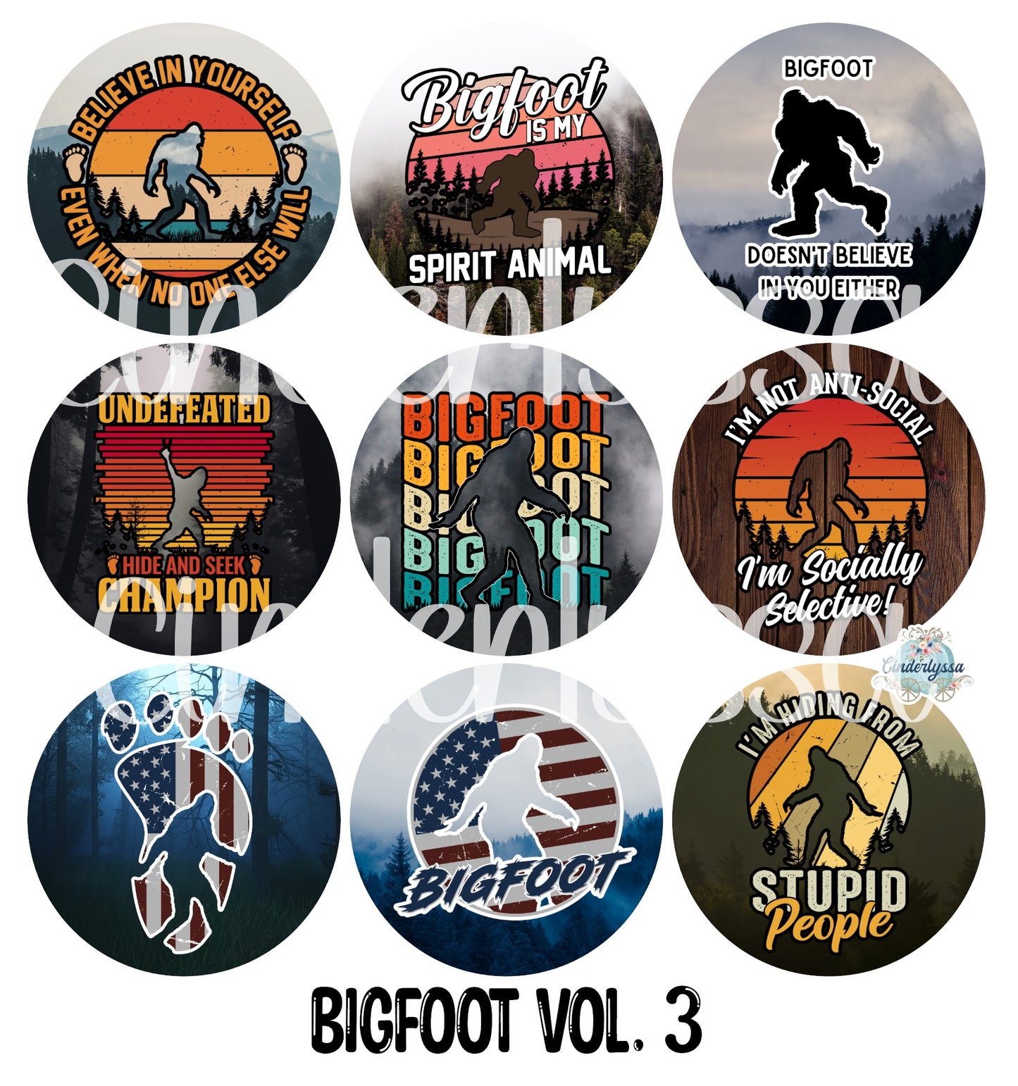 2.5 inch Round Bigfoot Vol. 3 Cardstock Only for freshies: Cardstock Silicone Mold, Car Freshener, Premium Cardstock Images-NO MOLD