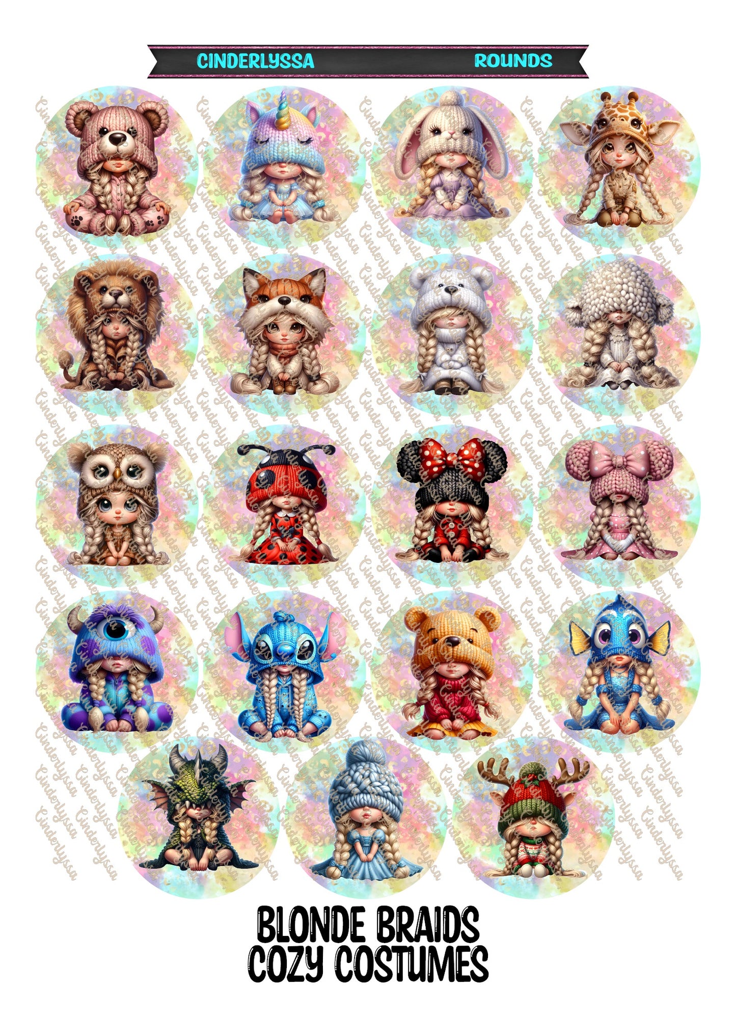 3 inch Round: Blonde Braids Cozy Costumes Cardstock Only for freshies -NO MOLD: for Aroma Bead Molds,Car Freshener, Premium Cardstock Image