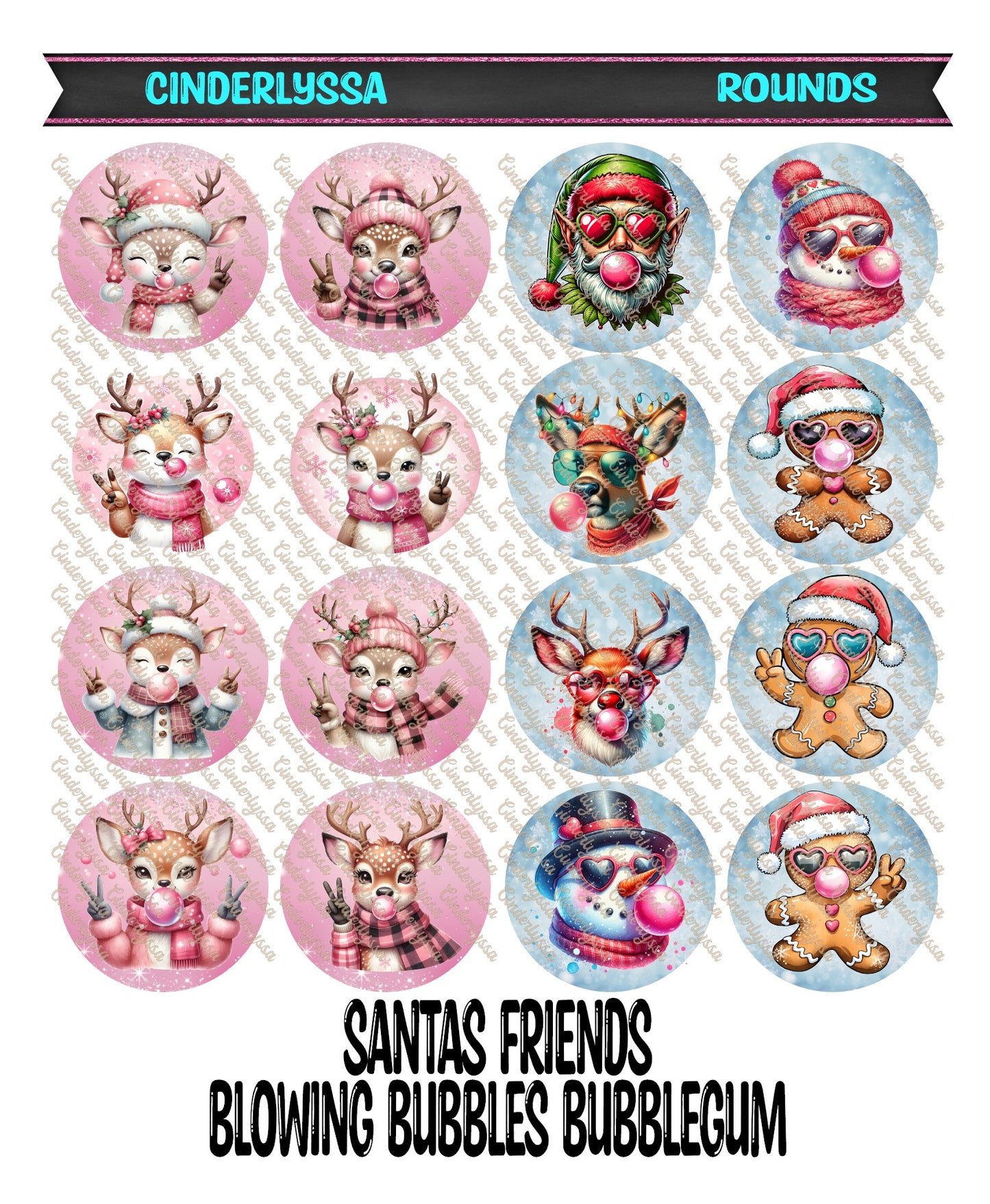 3 inch Round Santas Friends Blowing Bubbles Bubblegum Cardstock Only for freshies - NO MOLD, for Aroma Bead Molds, Premium Cardstock
