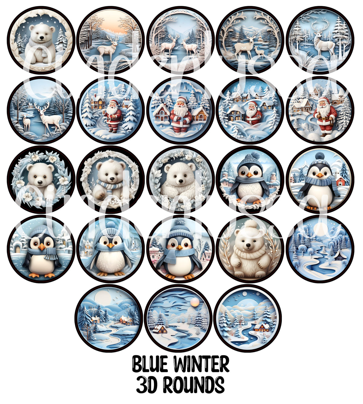 Blue Winter 3D Rounds Cardstock Only for freshies - NO MOLD for Aroma Bead Molds, Premium Cardstock Images