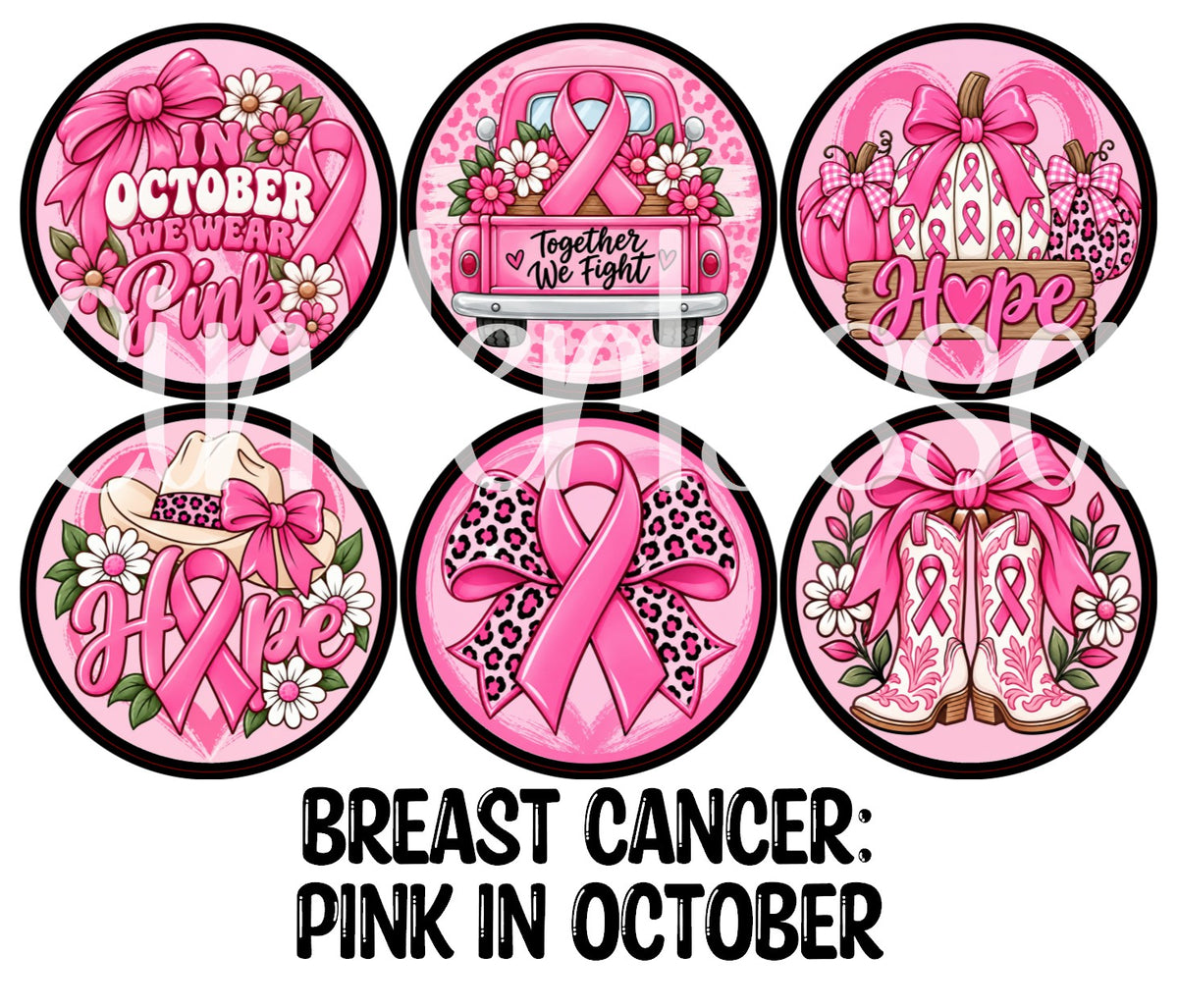 Breast Cancer - Pink in October Rounds Cardstock Only for freshies - NO MOLD for Aroma Bead Molds, Premium Cardstock Images