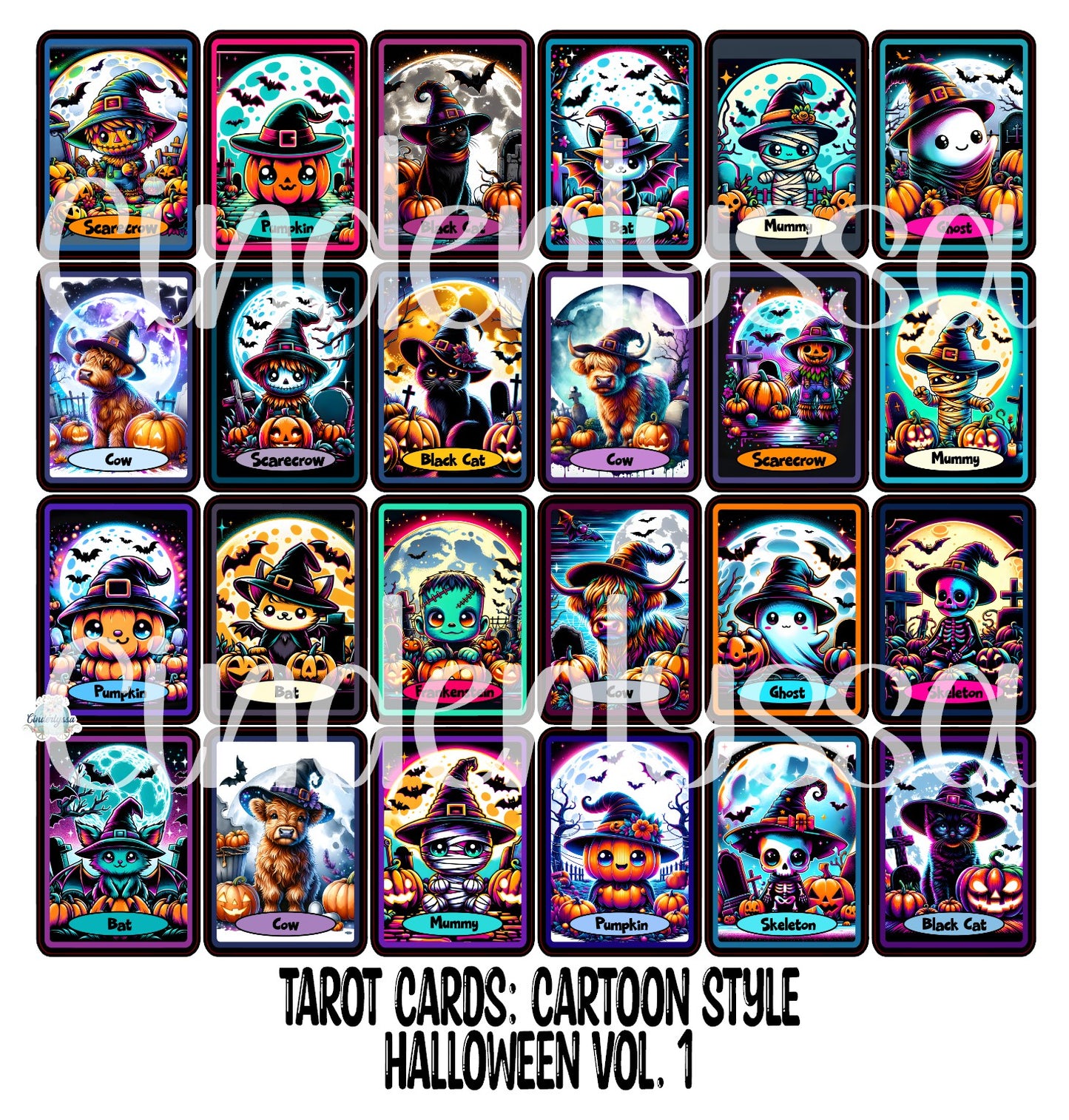 Tarot Cards: Cartoon Style Halloween Vol. 1 Mix Dual Cavity Cardstock Silicone Mold, Aroma Bead Molds, Premium Cardstock Images
