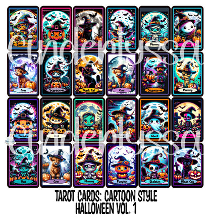 Tarot Cards: Cartoon Style Halloween Vol. 1 Mix Dual Cavity Cardstock Silicone Mold, Aroma Bead Molds, Premium Cardstock Images