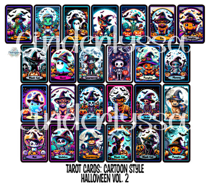 Tarot Cards: Cartoon Style Halloween Vol. 2 Mix Dual Cavity Cardstock Silicone Mold, Aroma Bead Molds, Premium Cardstock Images