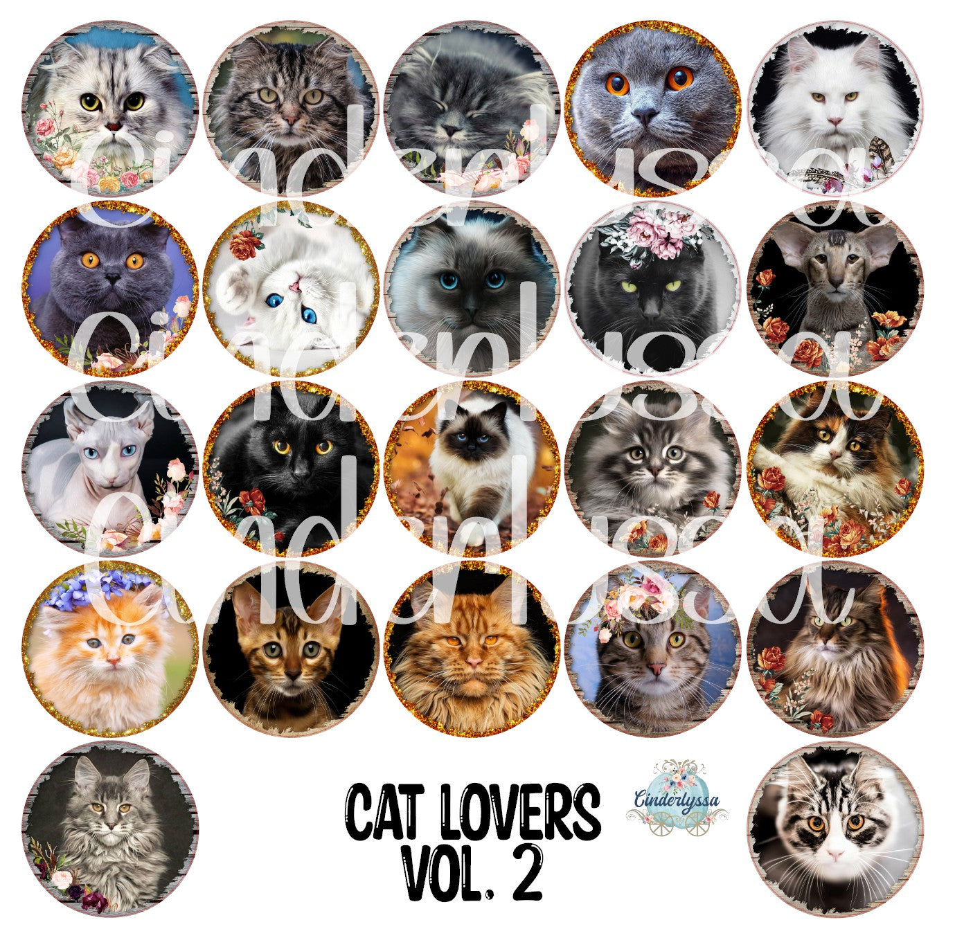 3.75 inch Round: Cat Lovers Vol. 2 for Cardstock Silicone Mold, for Aroma Bead Molds, Premium Cardstock Images
