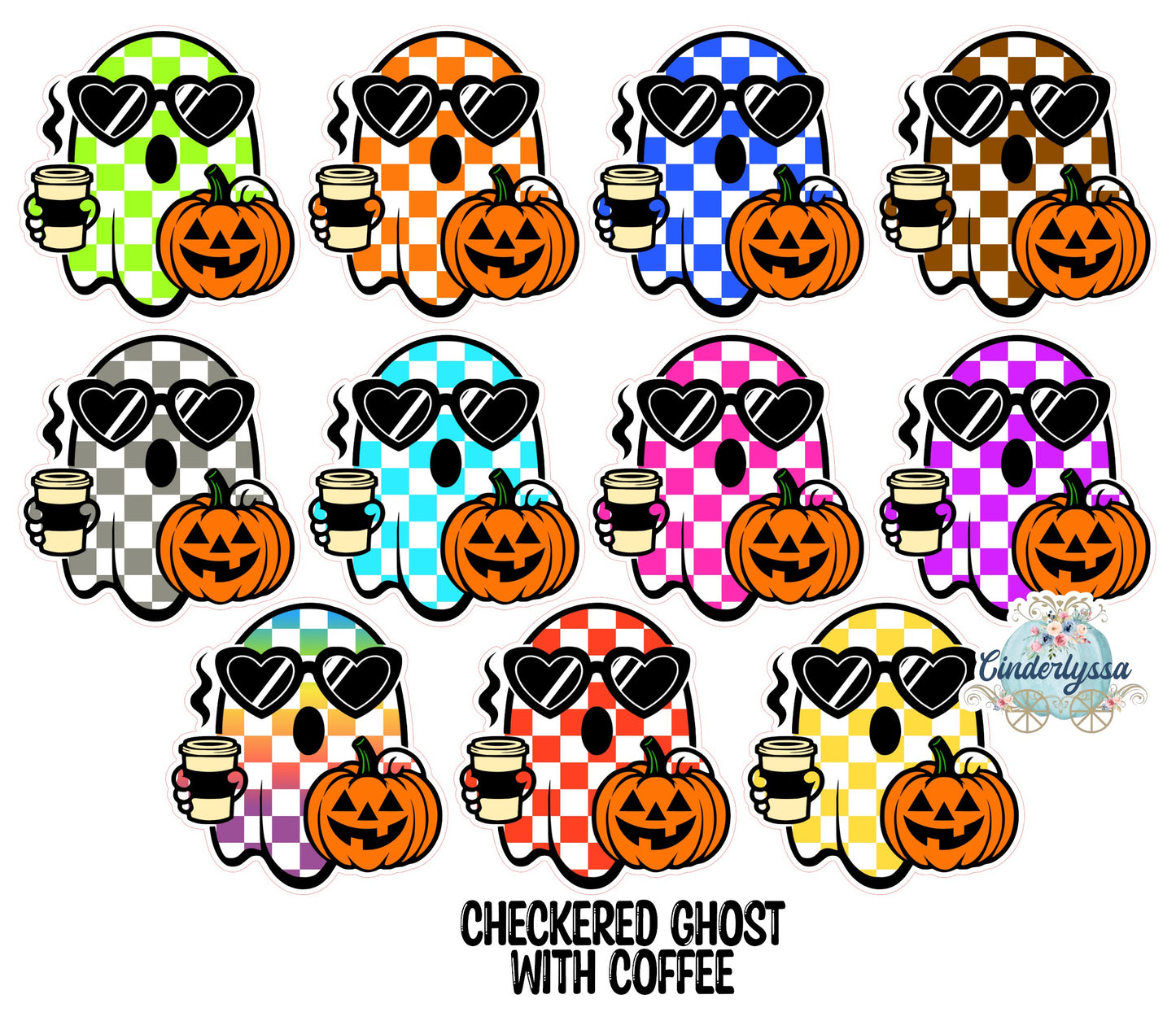 Checkered Ghost With Coffee & Pumpkin Cardstock Silicone Mold, Aroma Bead Molds, Car Freshies, Premium Cardstock Images