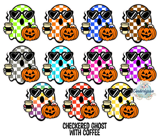 Checkered Ghost With Coffee & Pumpkin Cardstock Silicone Mold, Aroma Bead Molds, Car Freshies, Premium Cardstock Images