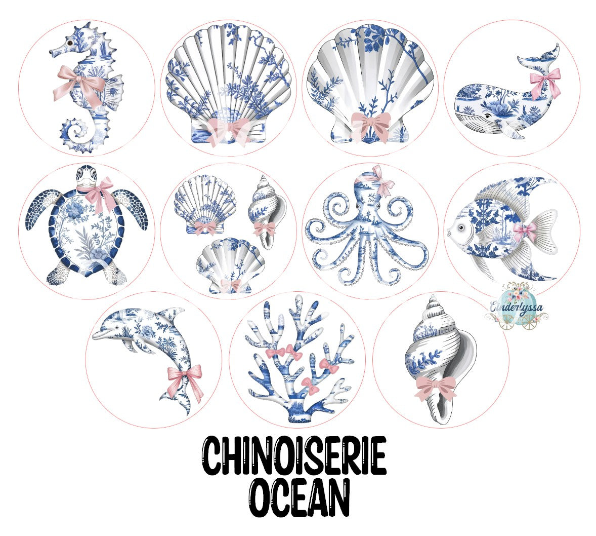 2 inch Round Chinoiserie Ocean Cardstock Only for freshies Cardstock S ...