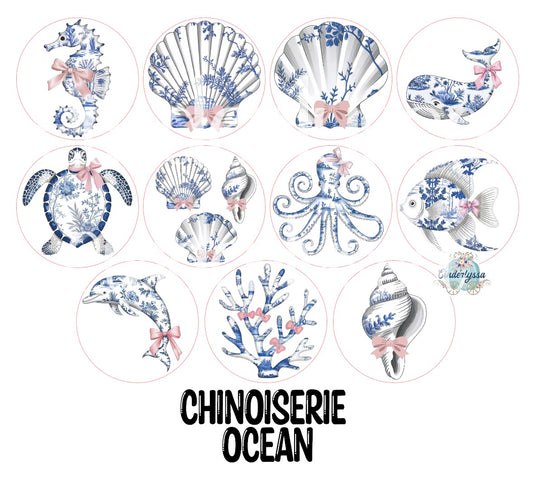 2 inch Round Chinoiserie Ocean Cardstock Only for freshies Cardstock Silicone Mold, Premium Cardstock Images - NO MOLD