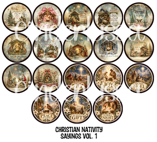 Christmas Nativity Sayings Vol. 1 Rounds Cardstock Only for freshies - NO MOLD for Aroma Bead Molds, Premium Cardstock Images