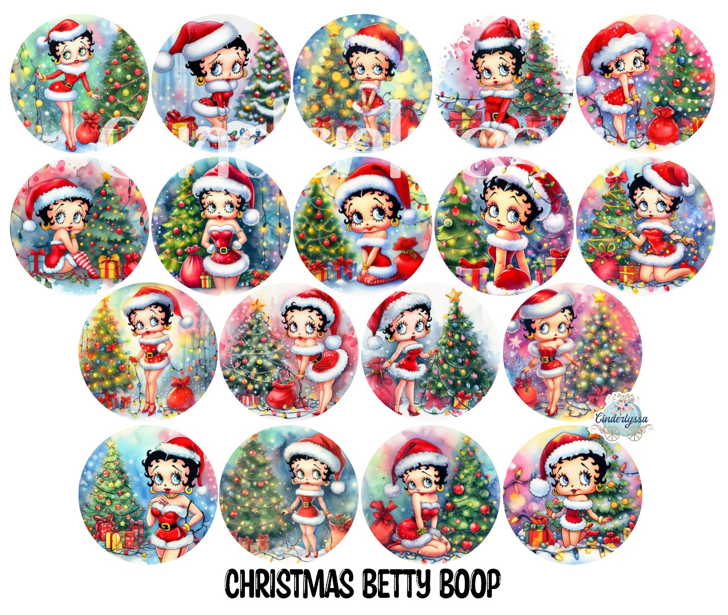 3.5 inch Round: Christmas Betty Boop for Cardstock Silicone Mold, NO MOLD INCLUDED for Aroma Bead Molds, Premium Cardstock Images