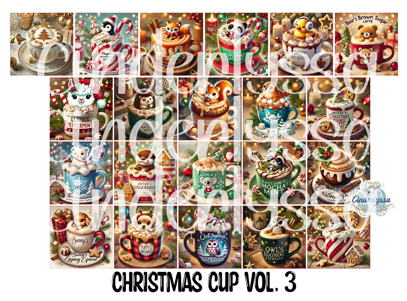 2.5 inch Square Christmas Cup Vol. 3 Cardstock Only for freshies - NO MOLD: Cardstock Silicone Mold, for Aroma Bead Molds, Premium Cardstock Images