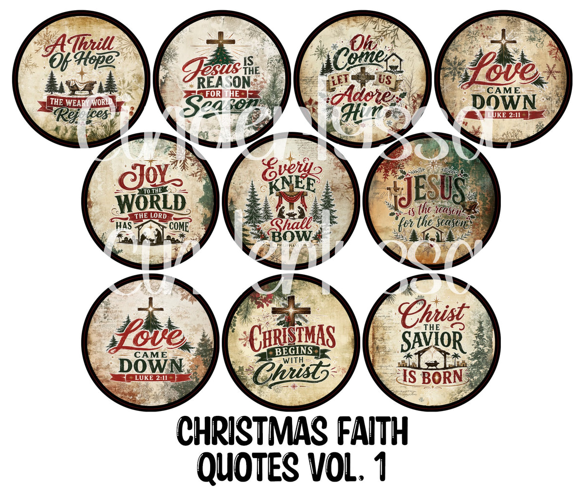 Christmas Faith Quotes Vol. 1 Rounds Cardstock Only for freshies - NO MOLD for Aroma Bead Molds, Premium Cardstock Images