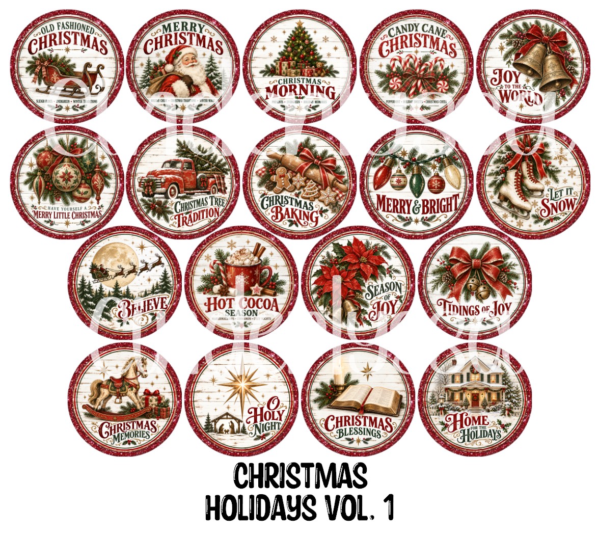 Christmas Holidays Vol. 1 Rounds Cardstock Only for freshies - NO MOLD for Aroma Bead Molds, Premium Cardstock Images