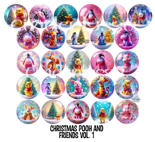 3 inch Round Christmas Pooh and Friends Vol. 1  Cardstock Only for freshies - NO MOLD for Aroma Bead Molds, Premium Cardstock Images