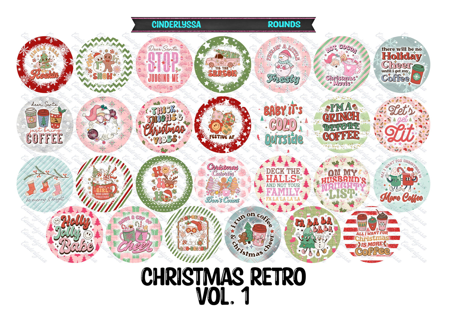 3.75 inch Round: Christmas Retro Vol. 1 for Cardstock Silicone Mold, for Aroma Bead Molds, Premium Cardstock Images