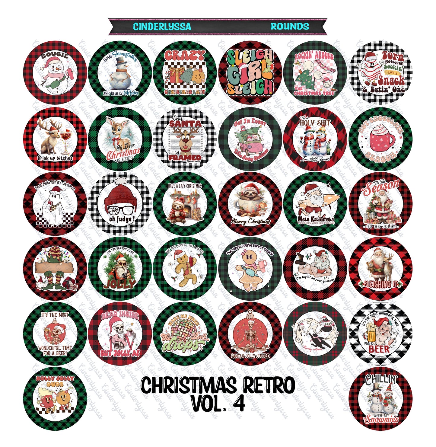 3.75 inch Round: Christmas Retro Vol. 4 for Cardstock Silicone Mold, for Aroma Bead Molds, Premium Cardstock Images