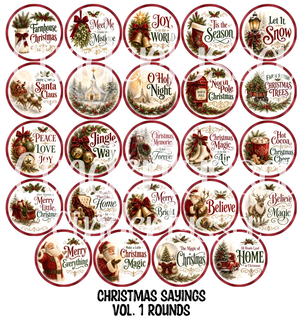 Christmas Sayings Vol. 1 Rounds Cardstock Only for freshies - NO MOLD for Aroma Bead Molds, Premium Cardstock Images