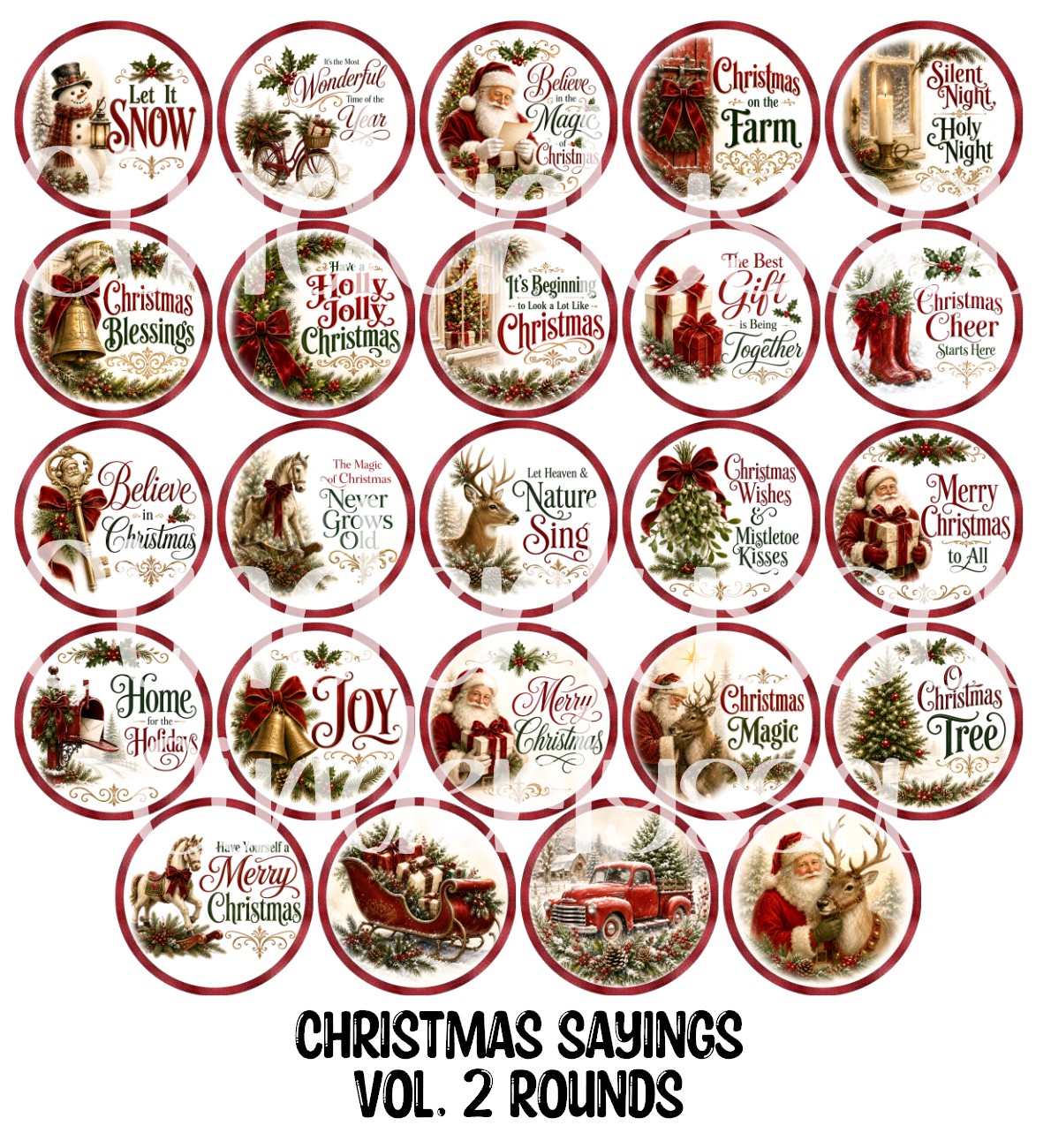 Christmas Sayings Vol. 2 Rounds Cardstock Only for freshies - NO MOLD for Aroma Bead Molds, Premium Cardstock Images