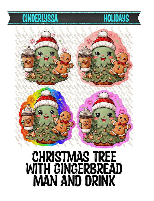 Christmas Tree With Gingerbread Man and Drink Cardstock Silicone Mold, Aroma Bead Molds, Car Freshies, Premium Cardstock Images