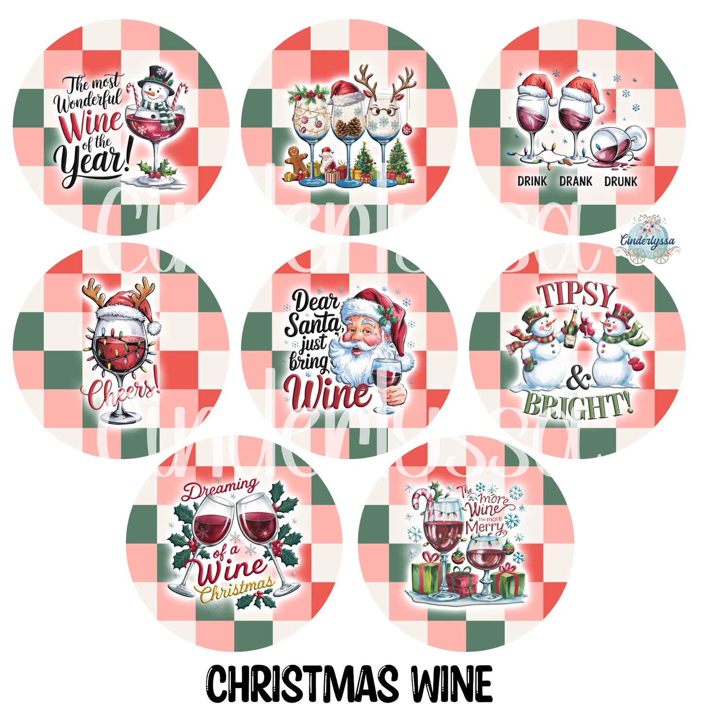 2 inch Round Christmas Wine Cardstock Only: Cardstock Silicone Mold, Car Freshener, Premium Cardstock Images-NO MOLD