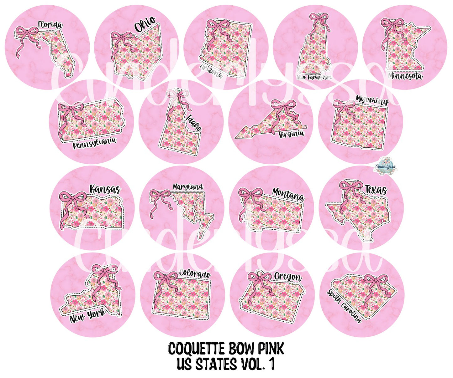 2 inch Round Coquette Bow Pink US States Vol. 1 Cardstock Only for freshies Cardstock Silicone Mold, Premium Cardstock Images - NO MOLD